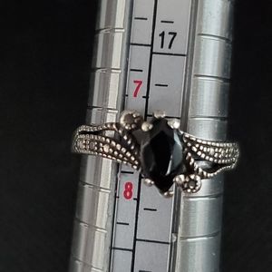 Sterling Silver Ring w/ Onyx & Marcasite